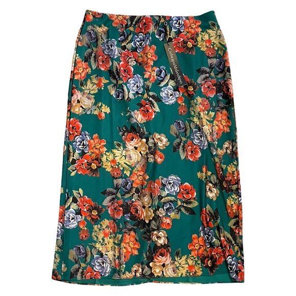 Catherine Malandrino Green & Floral Satin Skirt Blooming Botanical Size L NWT - Picture 1 of 4